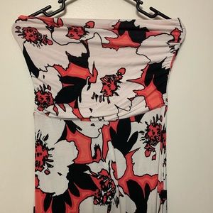 Pink & White Floral Strapless Maxi Dress